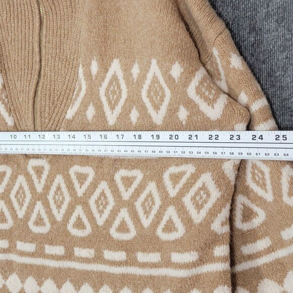 J Crew Sweater Womens L/XL Brown Relaxed Half Zip in Geometric Knit BD643 - Picture 6 of 13